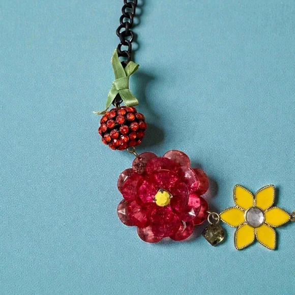 Vintage Betsey Johnson Colorful Floral, Cupcakes & Cherries Charm Necklace - Picture 2 of 4